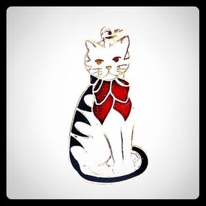 White black red enamel cat pendant charm
